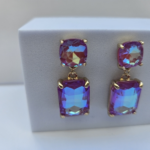 Pink Boho Chic Square Rectangle Dangle Evening Earrings - Picture 3 of 7